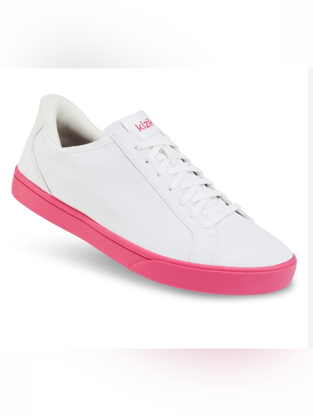 Kizik Women’s Sz 8 White Canvas Low-Top Activewear Sneakers with Pink Sole